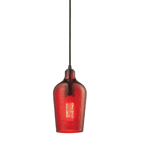 ELK LIGHTING Hammered Glass 1-Lght Mini Pendant in Brnz w/Hammered Red Glass 10331/1HRD
